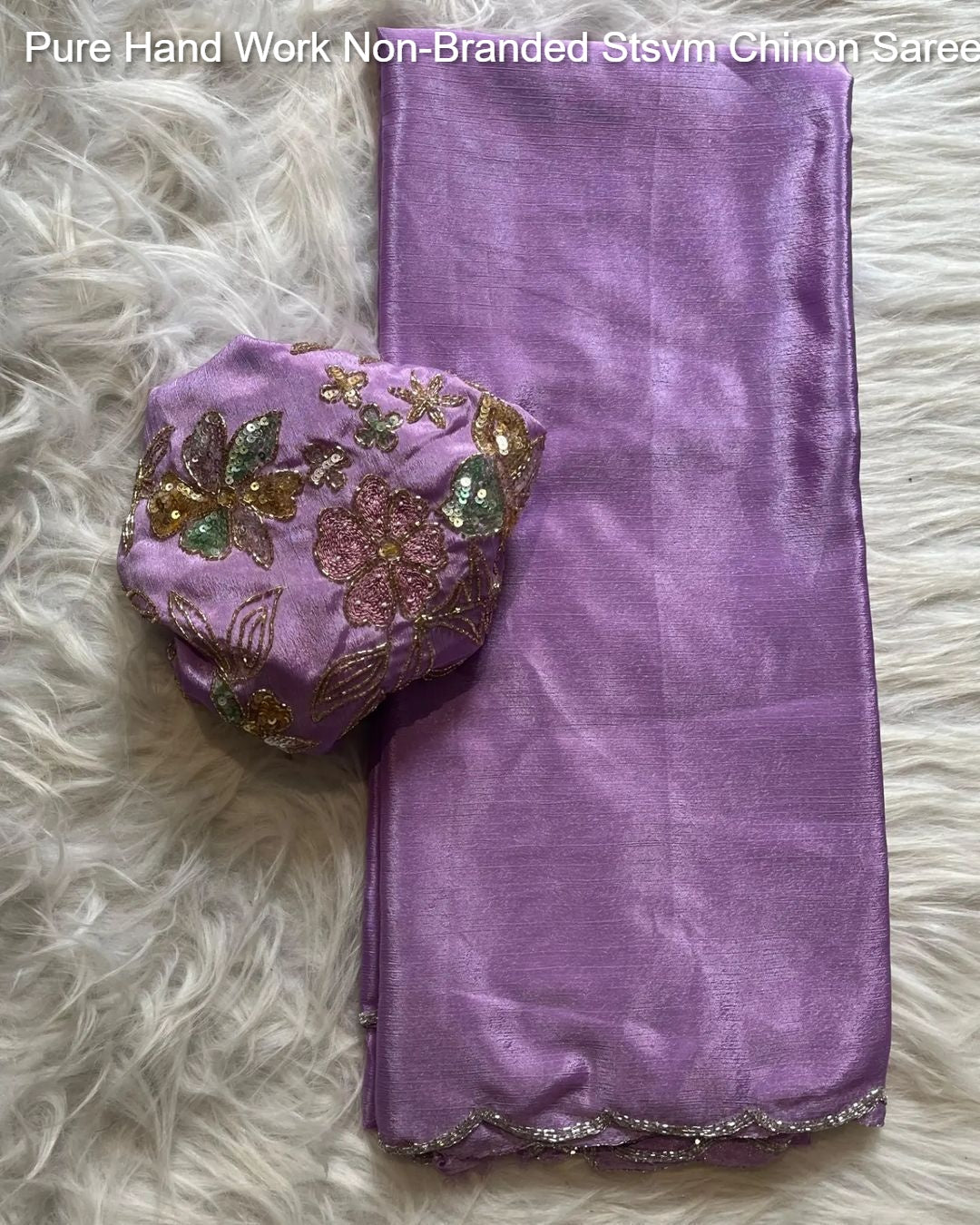 Pure Hand Work Non-Branded Stsvm Chinon Sarees