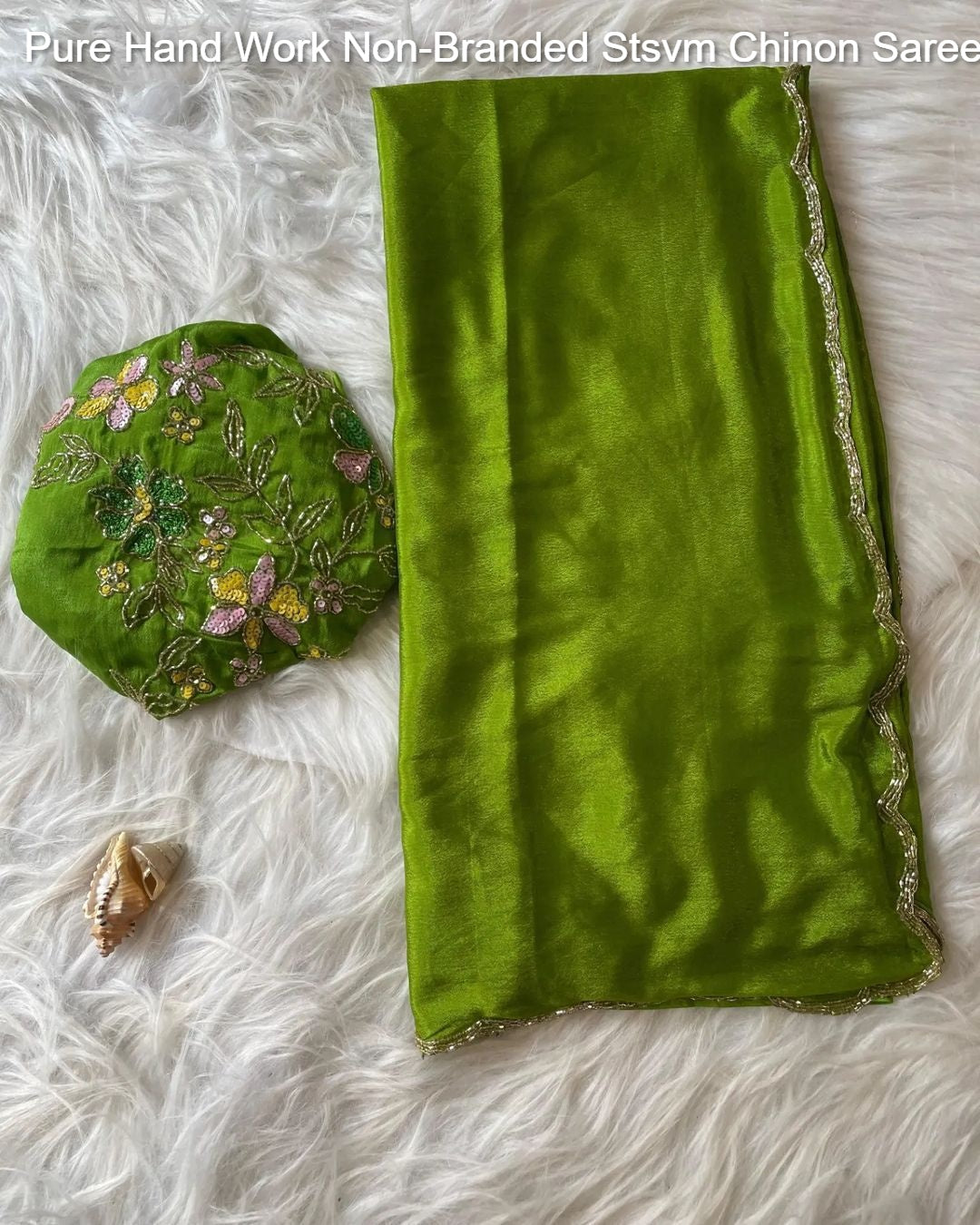 Pure Hand Work Non-Branded Stsvm Chinon Sarees