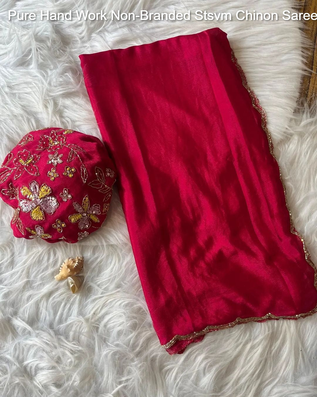 Pure Hand Work Non-Branded Stsvm Chinon Sarees