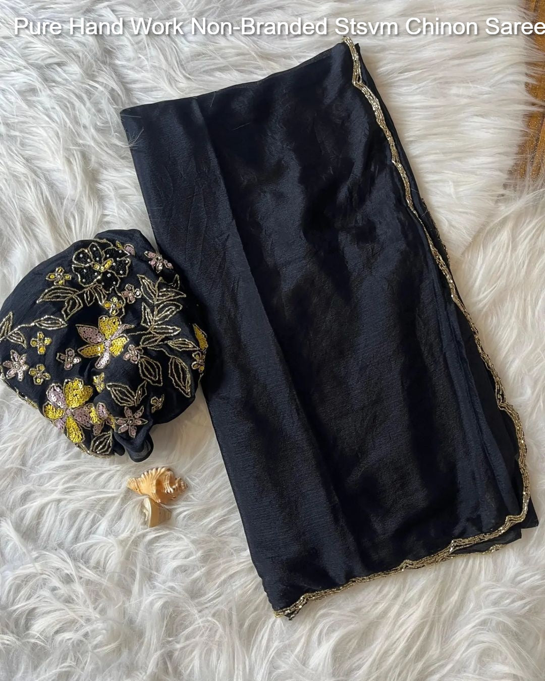 Pure Hand Work Non-Branded Stsvm Chinon Sarees