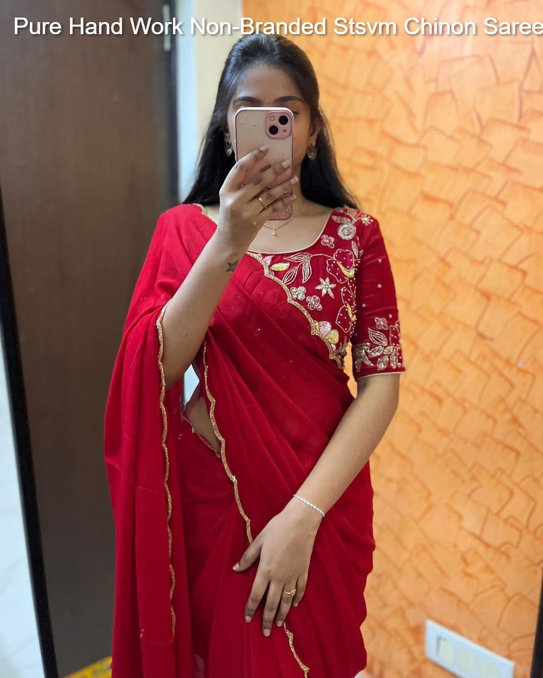 Pure Hand Work Non-Branded Stsvm Chinon Sarees