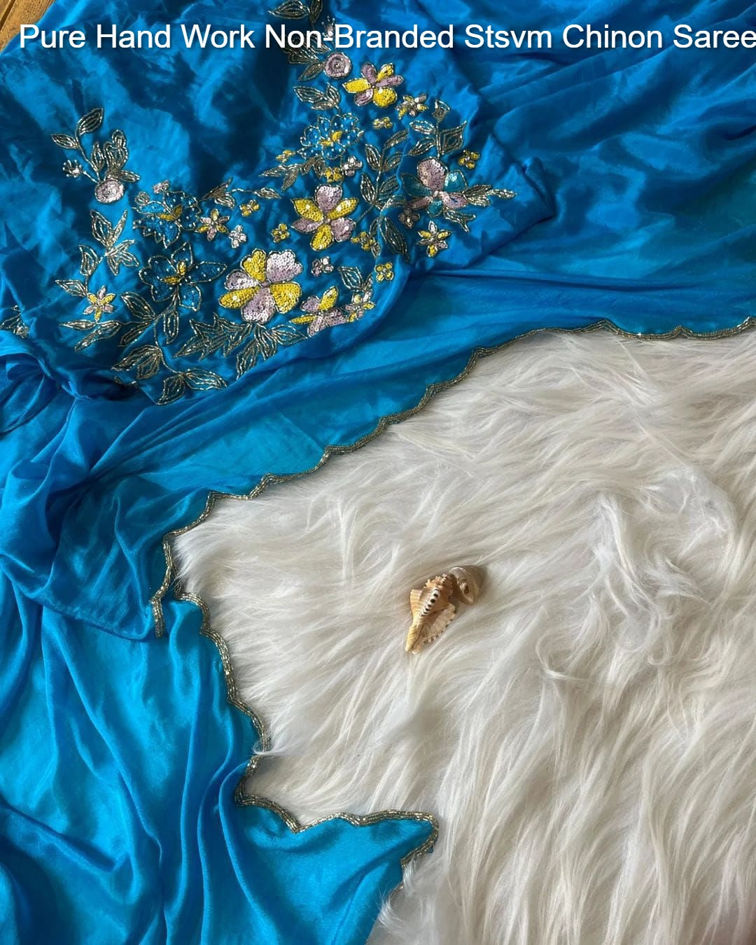 Pure Hand Work Non-Branded Stsvm Chinon Sarees