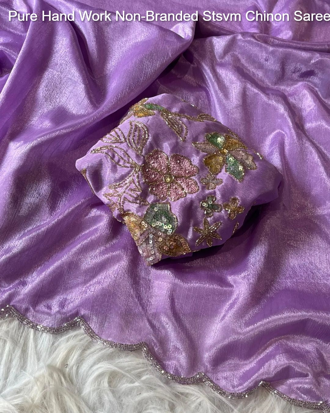 Pure Hand Work Non-Branded Stsvm Chinon Sarees