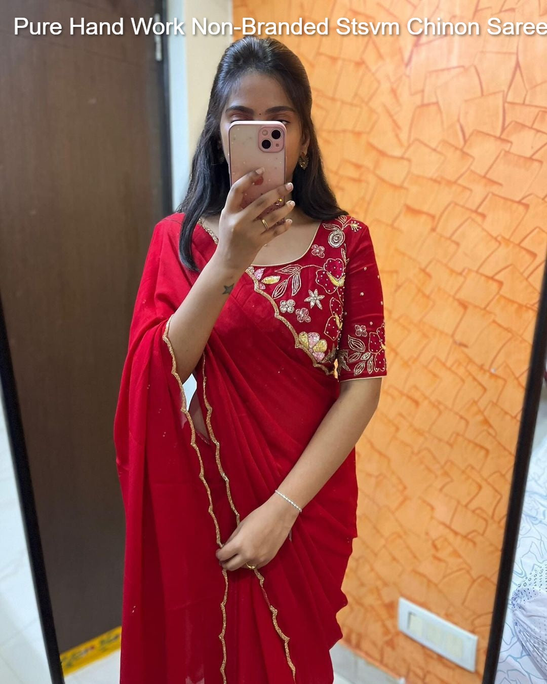 Pure Hand Work Non-Branded Stsvm Chinon Sarees