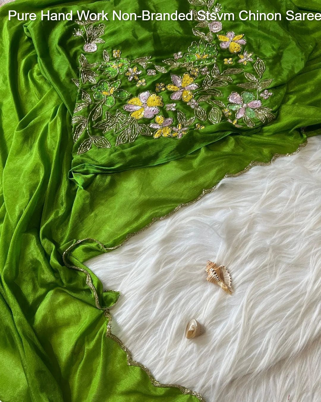 Pure Hand Work Non-Branded Stsvm Chinon Sarees