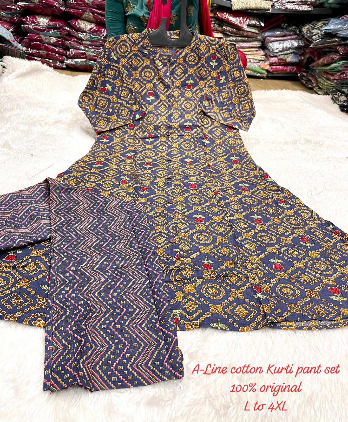 Pure Jaipuri Non-Branded Stpmr Cotton Kurti Pant Set