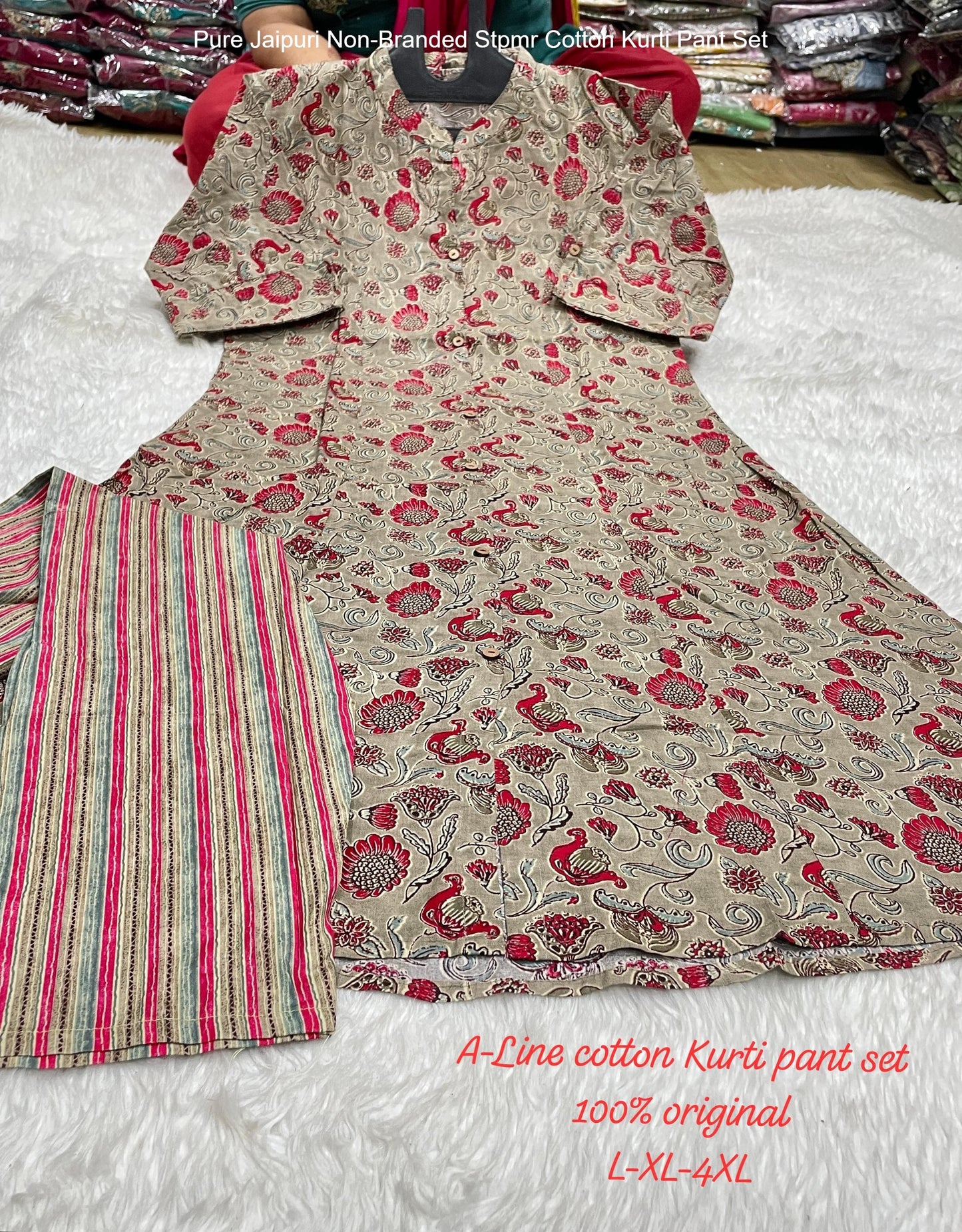 Pure Jaipuri Non-Branded Stpmr Cotton Kurti Pant Set