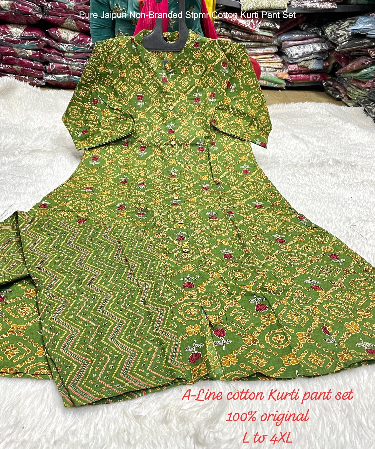 Pure Jaipuri Non-Branded Stpmr Cotton Kurti Pant Set