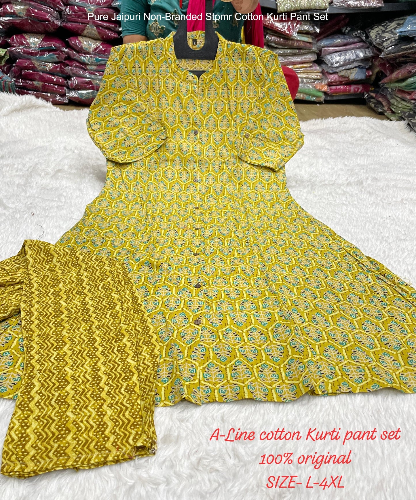 Pure Jaipuri Non-Branded Stpmr Cotton Kurti Pant Set
