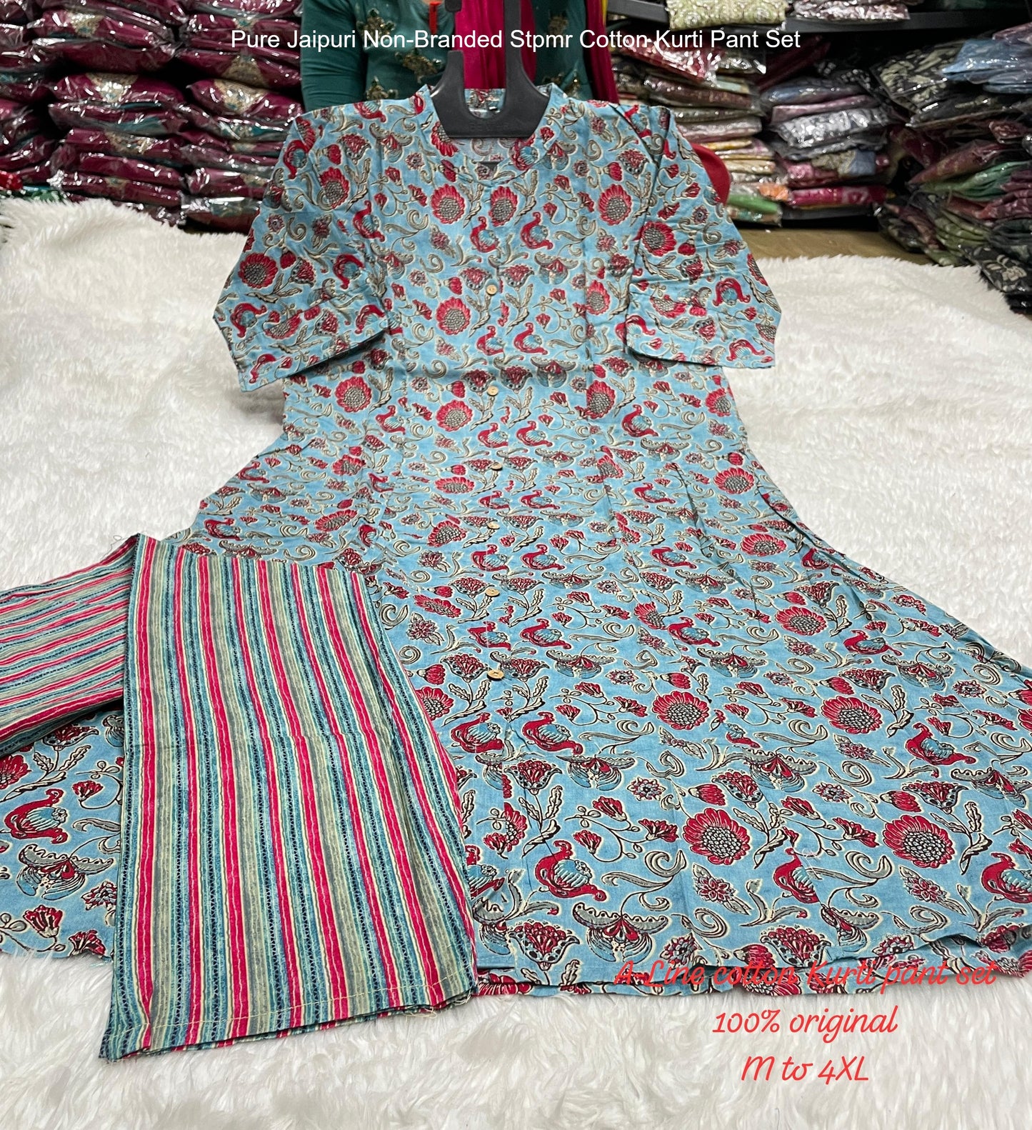 Pure Jaipuri Non-Branded Stpmr Cotton Kurti Pant Set
