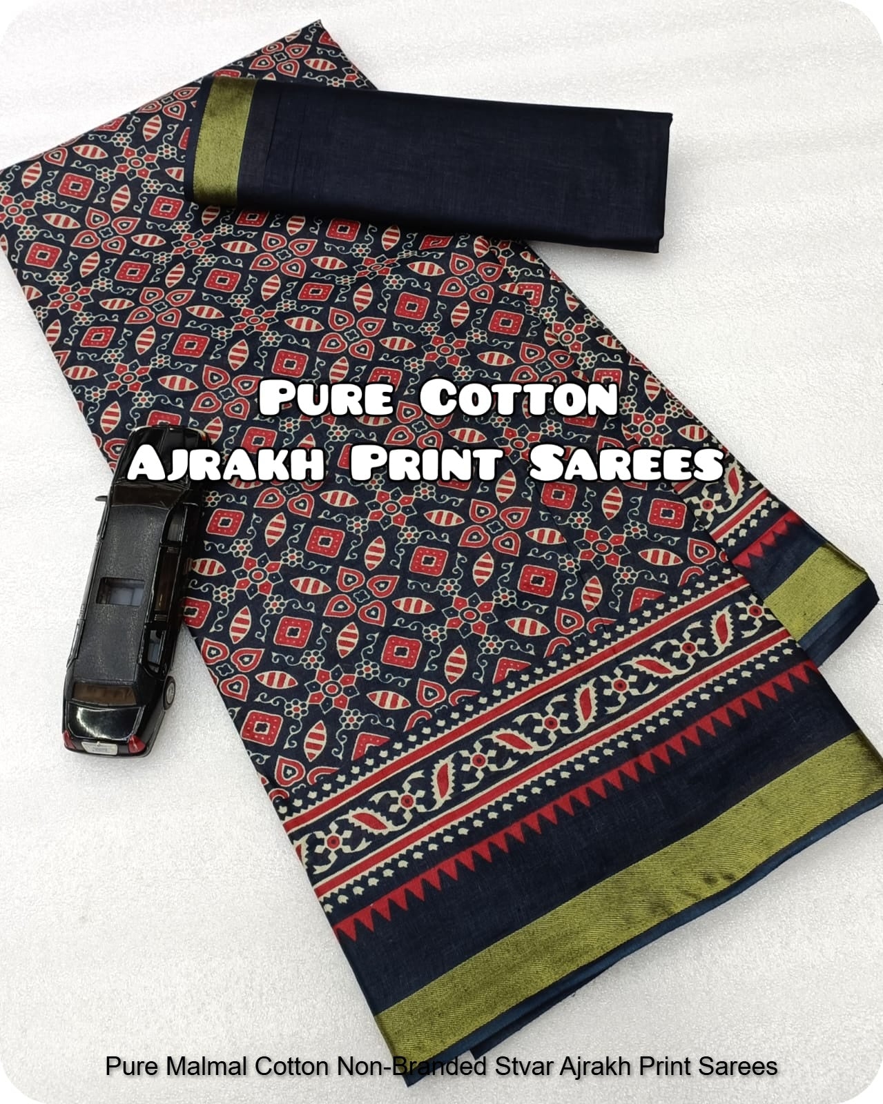 Pure Malmal Cotton Non-Branded Stvar Ajrakh Print Sarees
