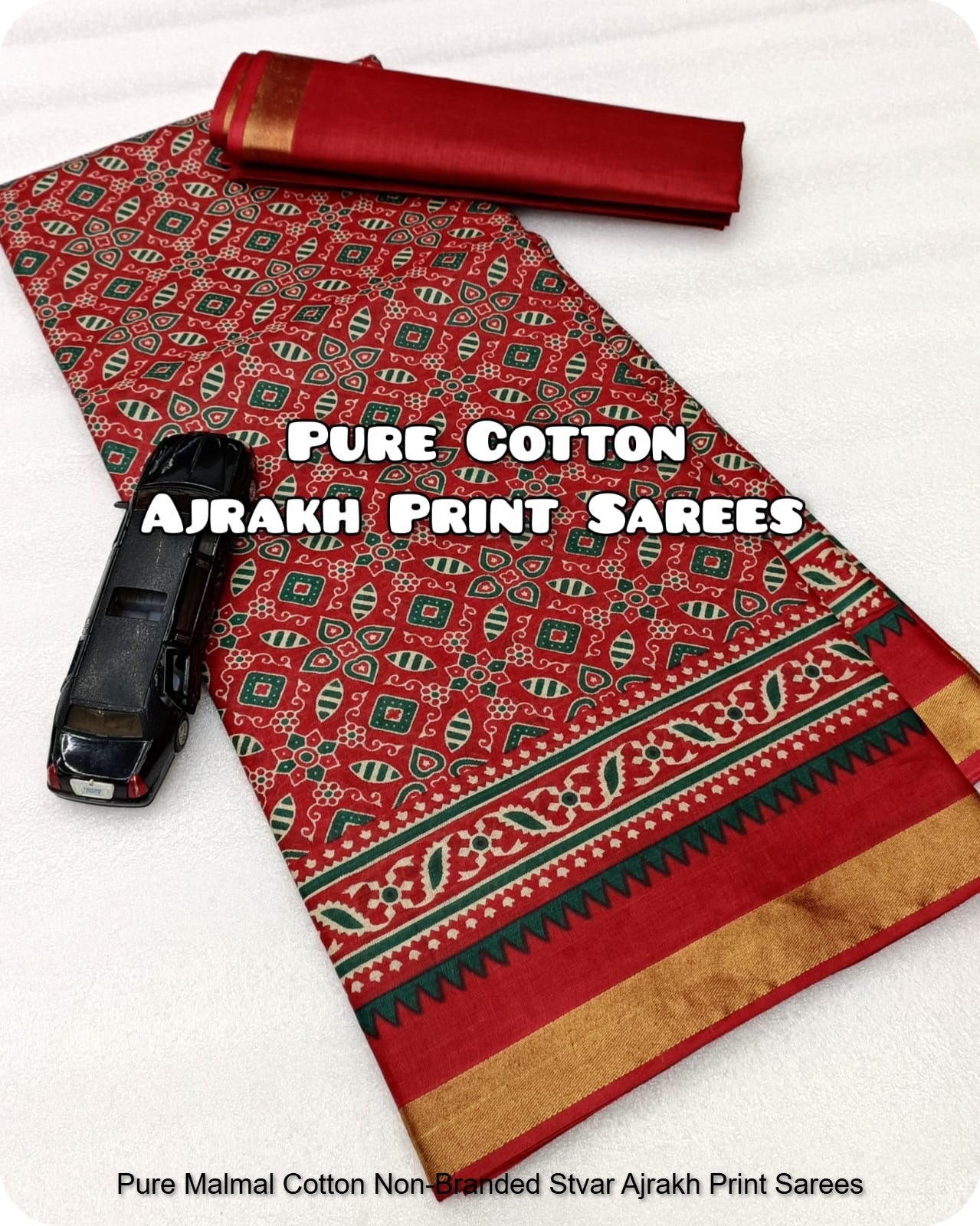 Pure Malmal Cotton Non-Branded Stvar Ajrakh Print Sarees