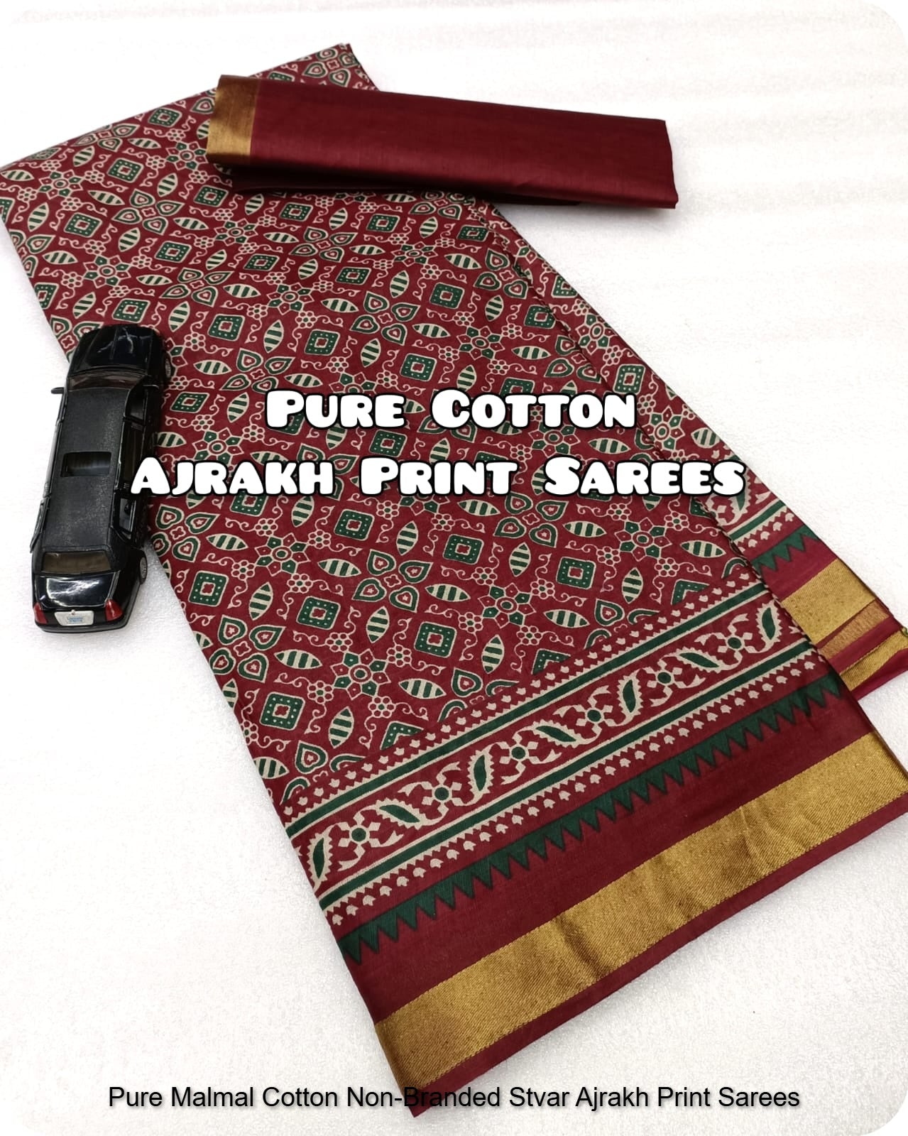 Pure Malmal Cotton Non-Branded Stvar Ajrakh Print Sarees