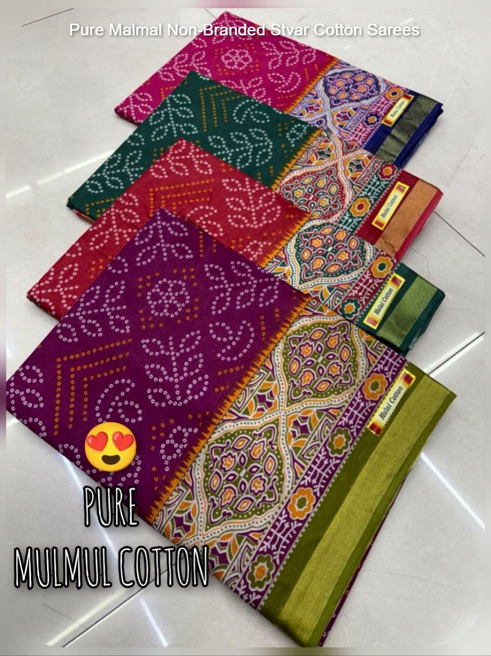 Pure Malmal Non-Branded Stvar Cotton Sarees