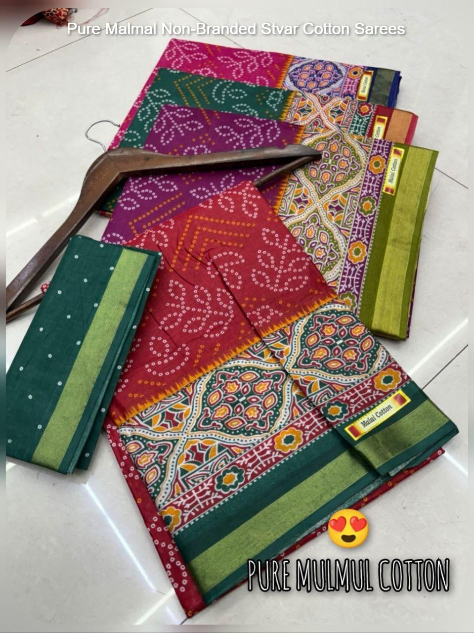 Pure Malmal Non-Branded Stvar Cotton Sarees