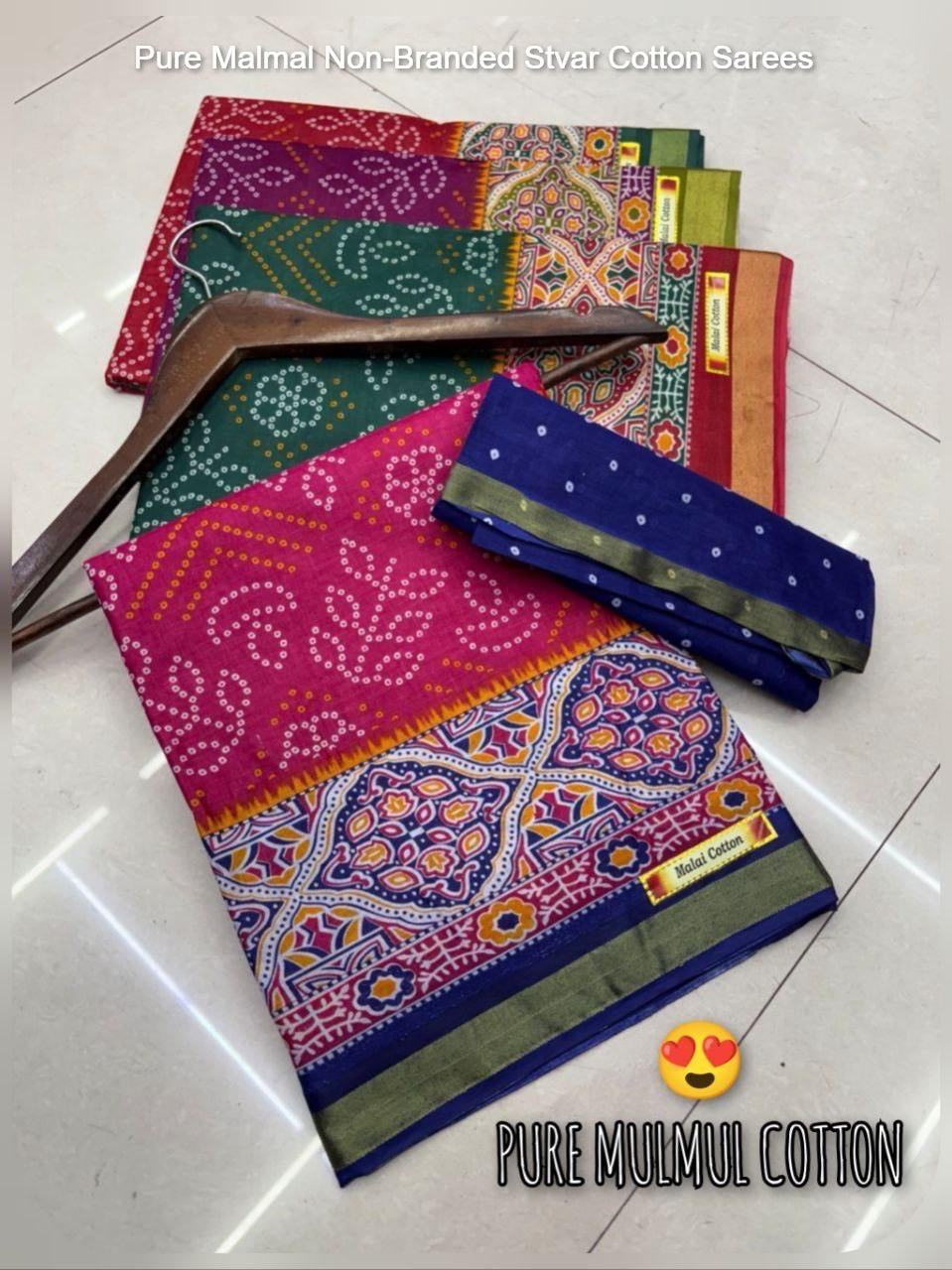 Pure Malmal Non-Branded Stvar Cotton Sarees