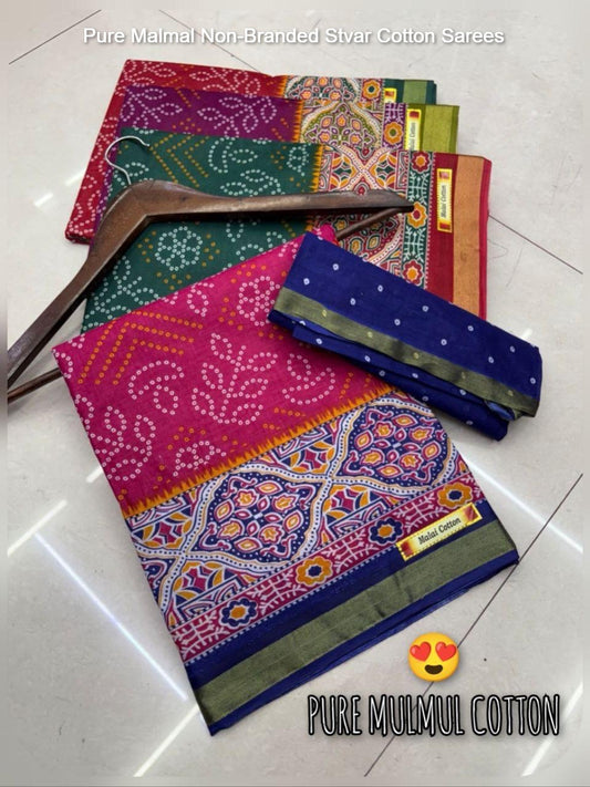 Pure Malmal Non-Branded Stvar Cotton Sarees