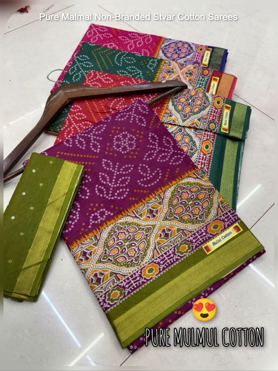 Pure Malmal Non-Branded Stvar Cotton Sarees