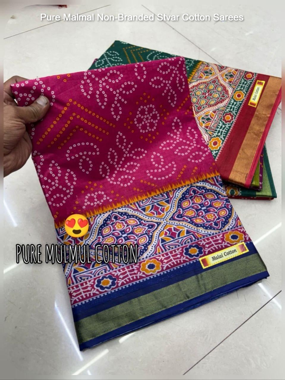 Pure Malmal Non-Branded Stvar Cotton Sarees