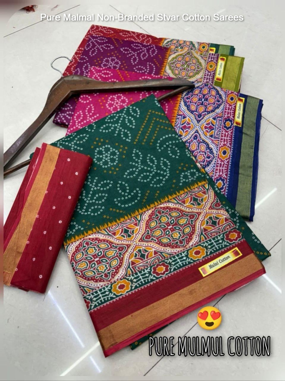 Pure Malmal Non-Branded Stvar Cotton Sarees