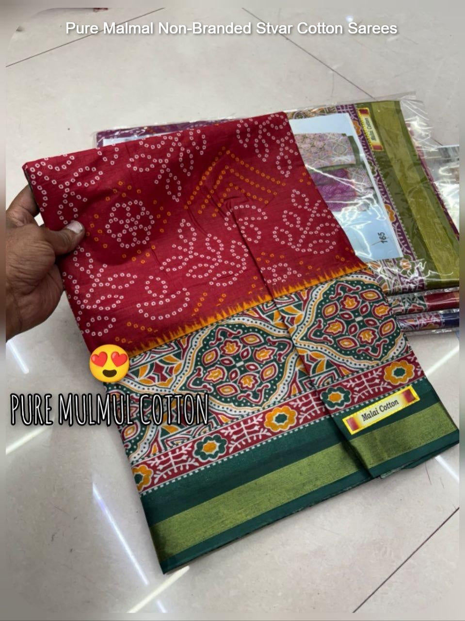 Pure Malmal Non-Branded Stvar Cotton Sarees