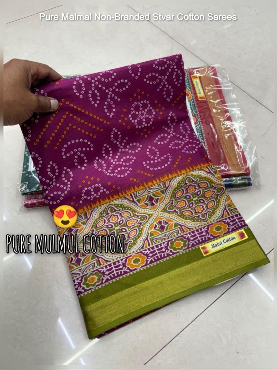 Pure Malmal Non-Branded Stvar Cotton Sarees