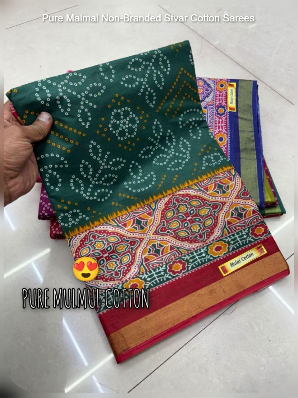 Pure Malmal Non-Branded Stvar Cotton Sarees
