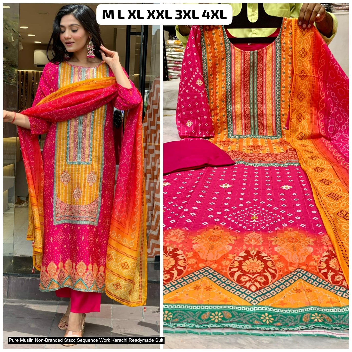 Pure Muslin Non-Branded Stscc Sequence Work Karachi Readymade Suit