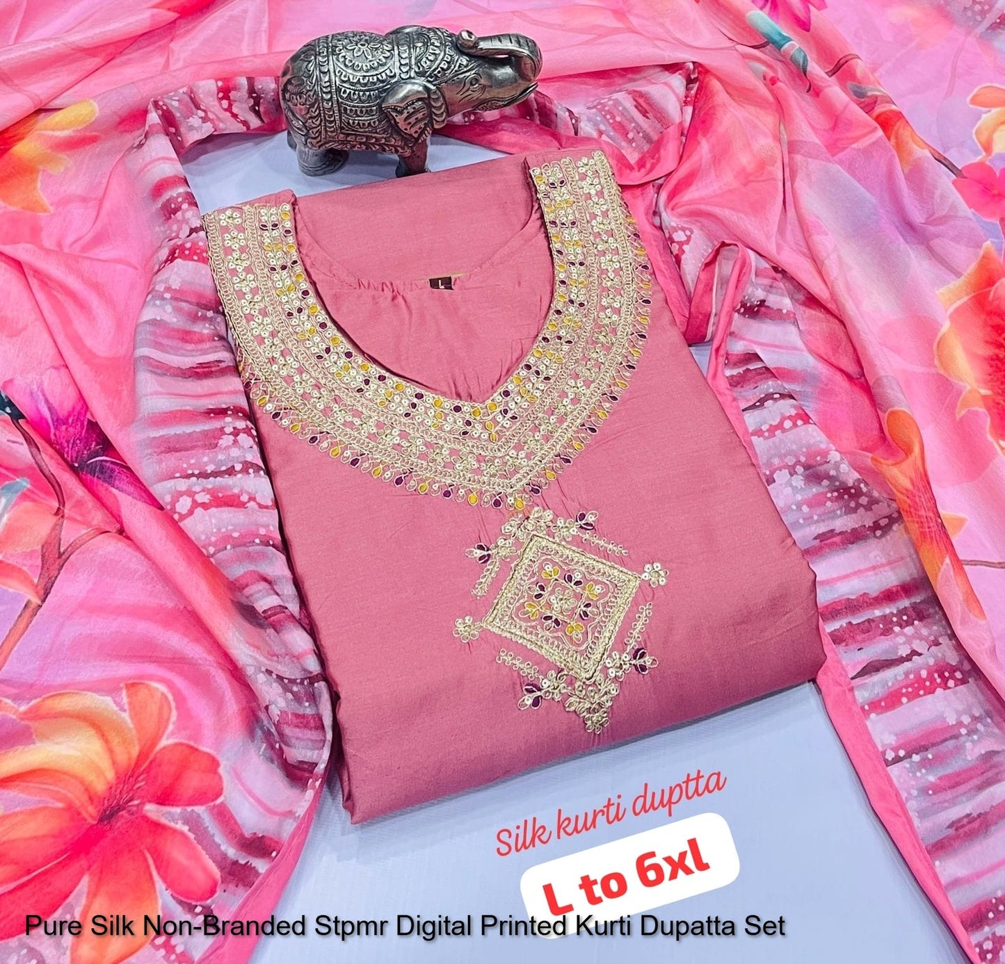 Pure Silk Non-Branded Stpmr Digital Printed Kurti Dupatta Set