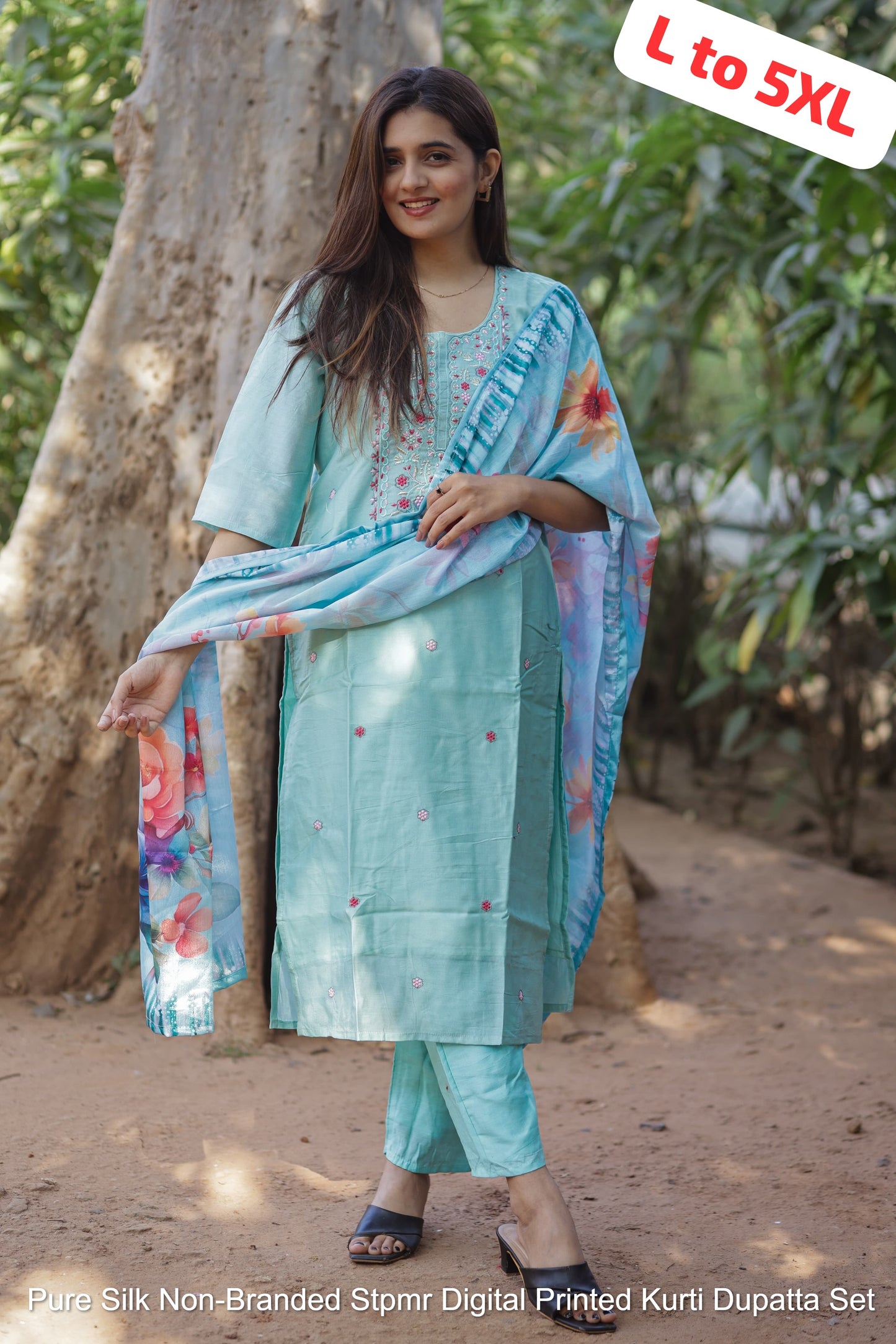 Pure Silk Non-Branded Stpmr Digital Printed Kurti Dupatta Set