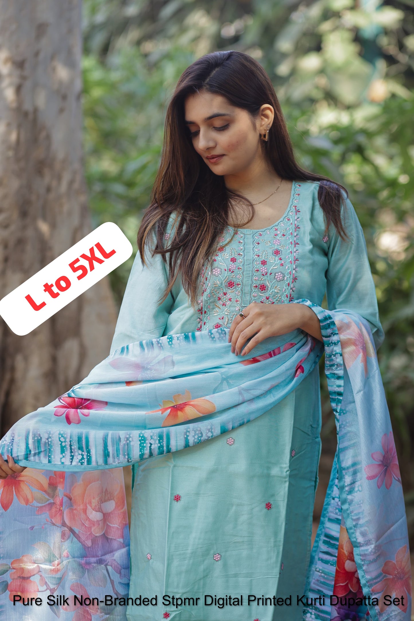 Pure Silk Non-Branded Stpmr Digital Printed Kurti Dupatta Set