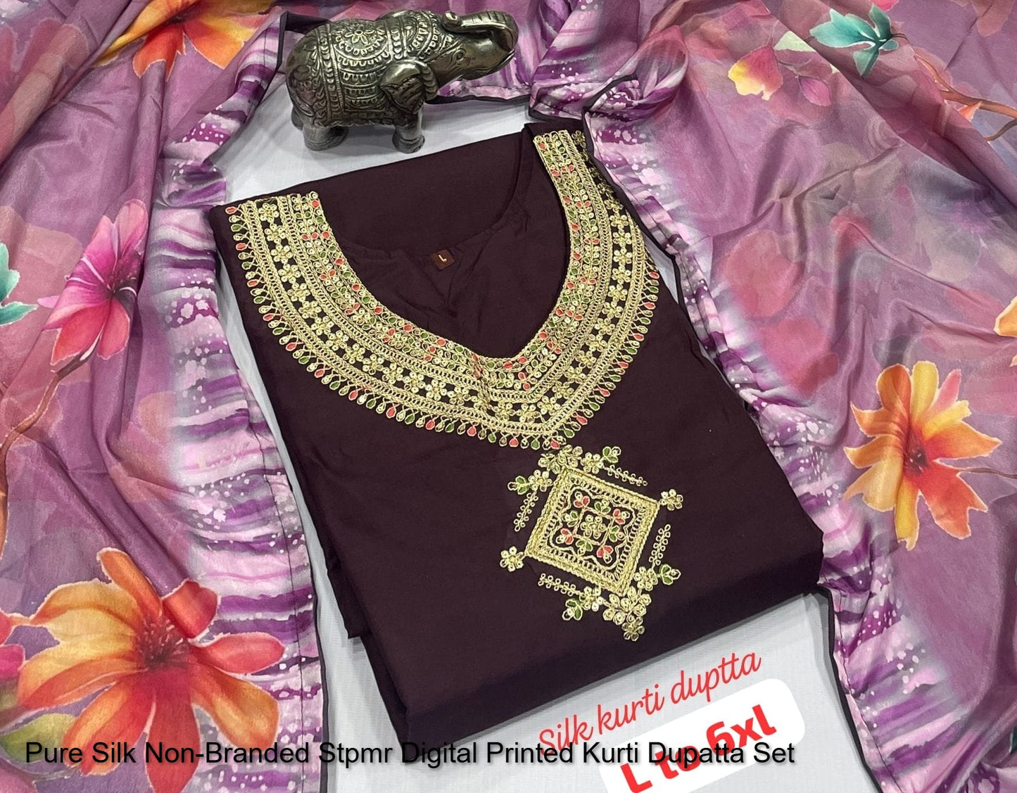 Pure Silk Non-Branded Stpmr Digital Printed Kurti Dupatta Set