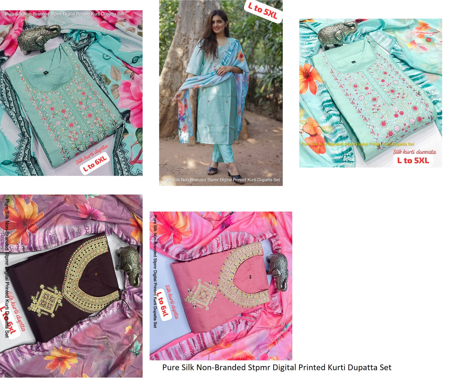 Pure Silk Non-Branded Stpmr Digital Printed Kurti Dupatta Set