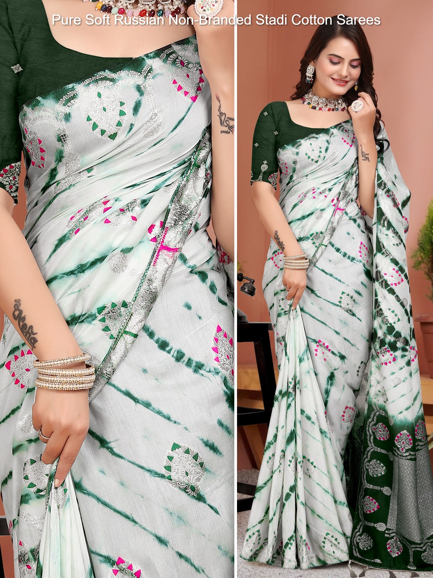Pure Soft Russian Non-Branded Stadi Cotton Sarees