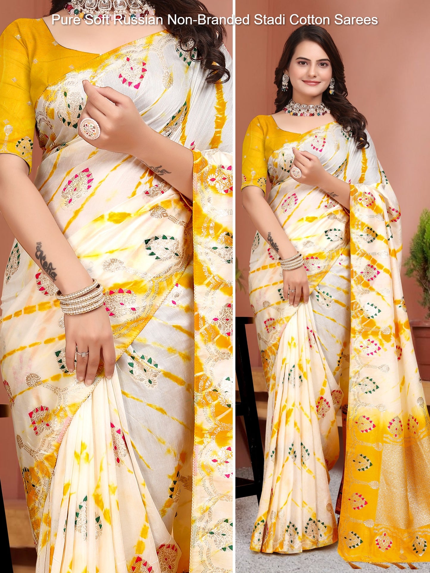 Pure Soft Russian Non-Branded Stadi Cotton Sarees