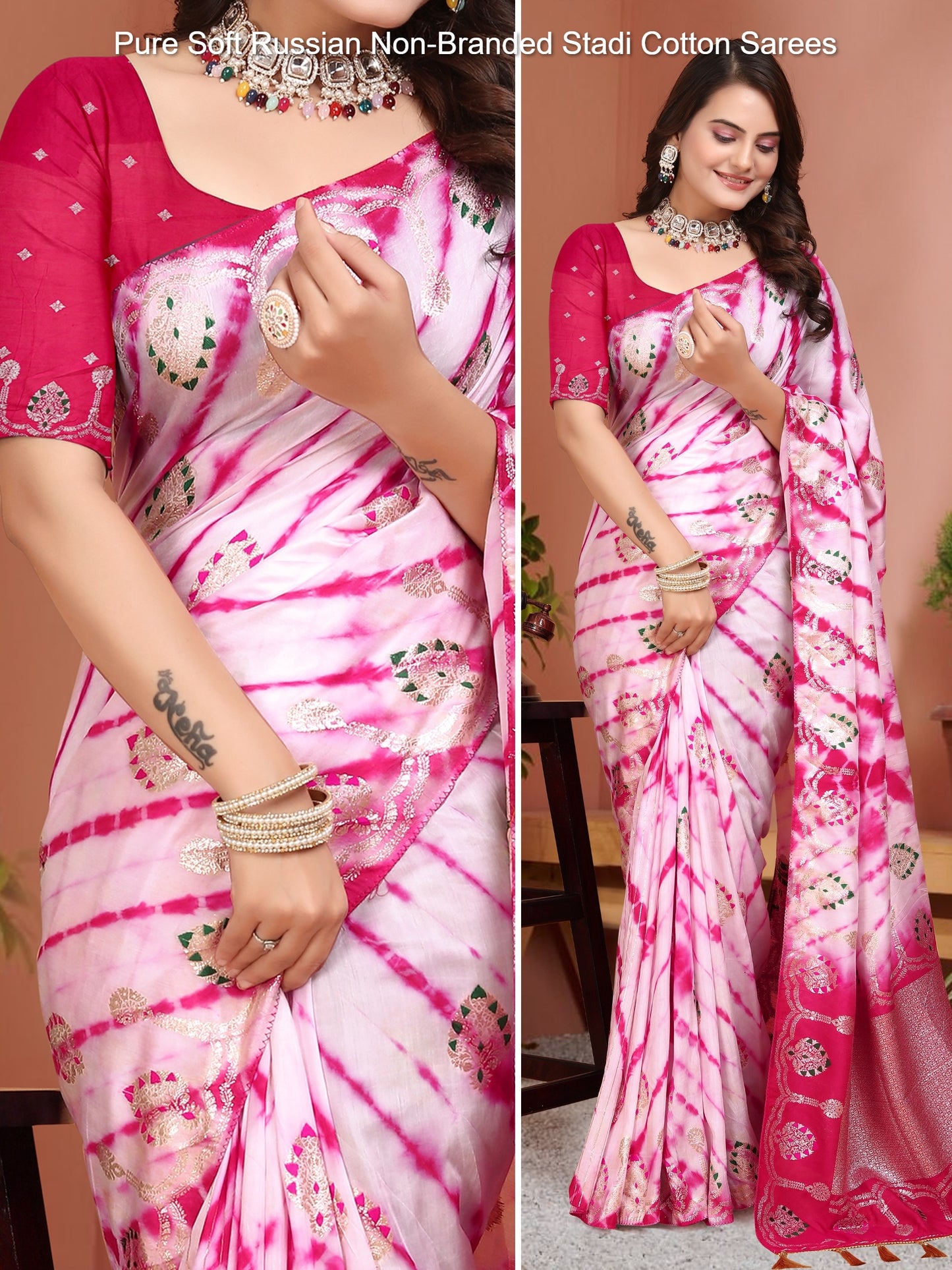 Pure Soft Russian Non-Branded Stadi Cotton Sarees