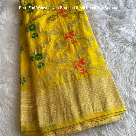 Pure Zari Wooven Non-Branded Stadi Khadi Silk Sarees