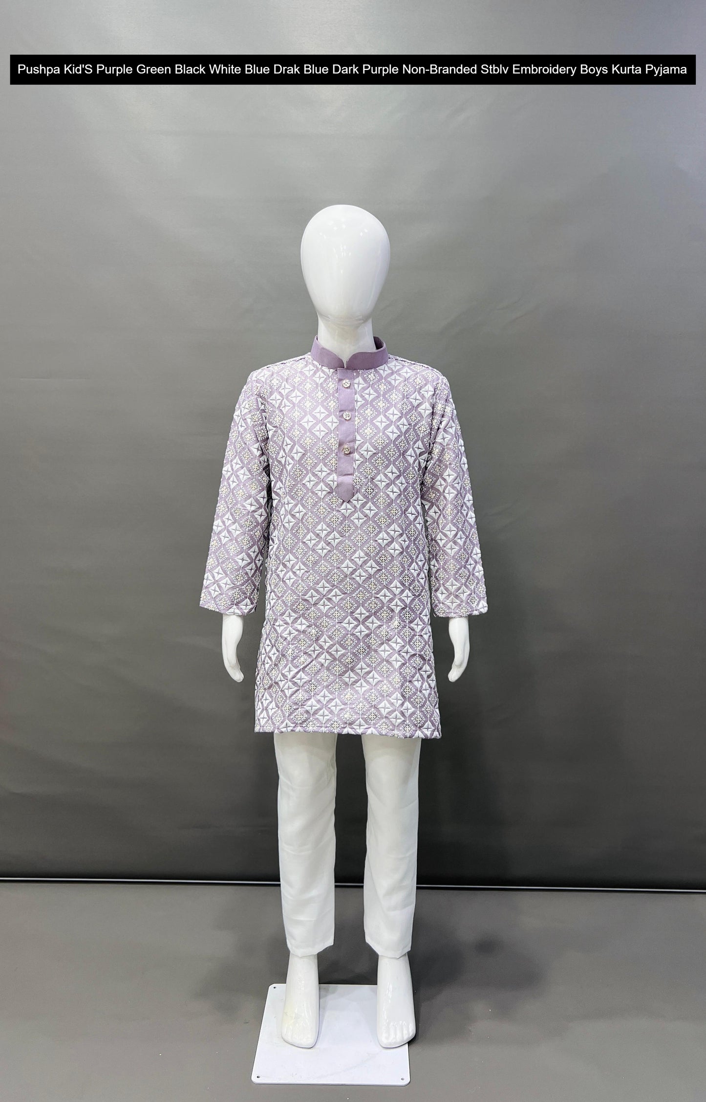 Pushpa Kid'S Purple Green Black White Blue Drak Blue Dark Purple Non-Branded Stblv Embroidery Boys Kurta Pyjama