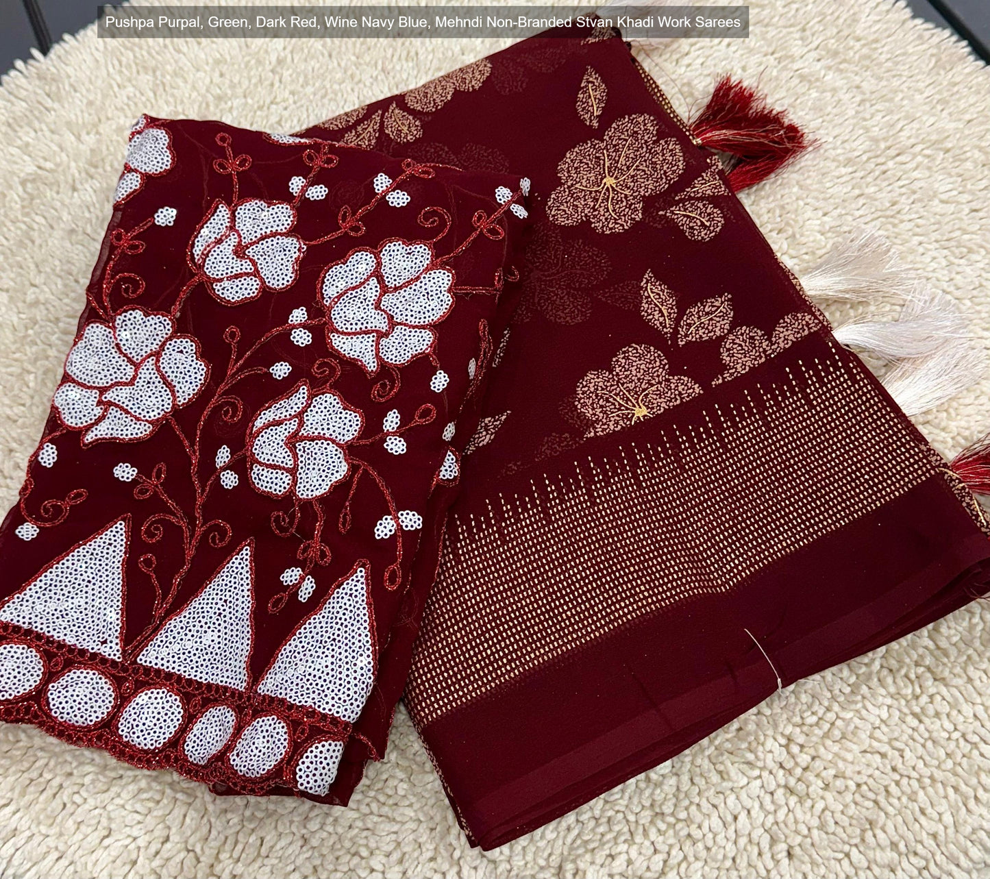 Pushpa Purpal, Green, Dark Red, Wine Navy Blue, Mehndi Non-Branded Stvan Khadi Work Sarees