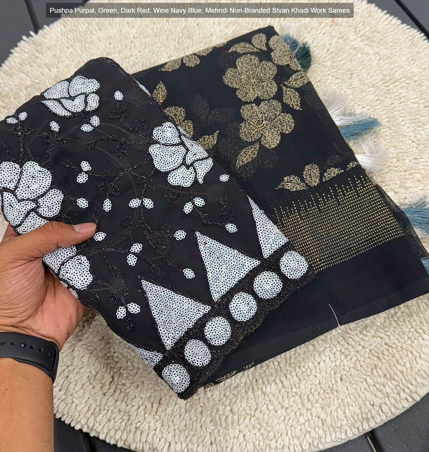 Pushpa Purpal, Green, Dark Red, Wine Navy Blue, Mehndi Non-Branded Stvan Khadi Work Sarees