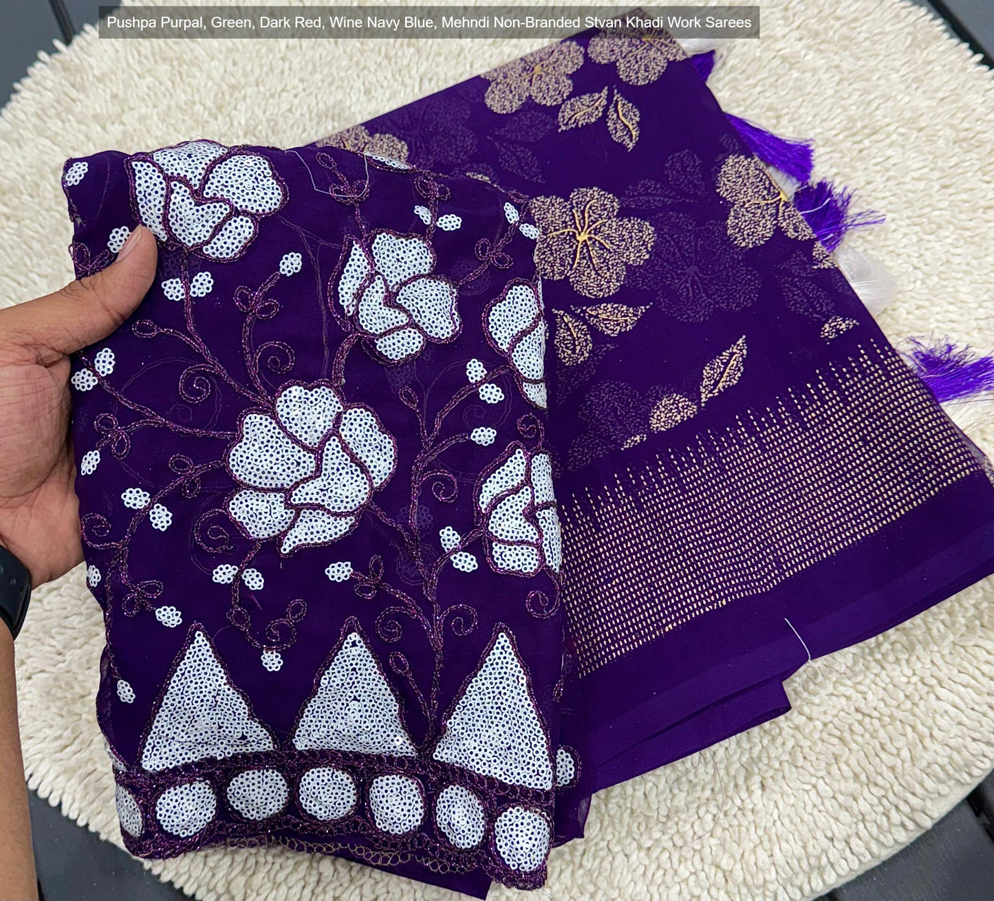 Pushpa Purpal, Green, Dark Red, Wine Navy Blue, Mehndi Non-Branded Stvan Khadi Work Sarees