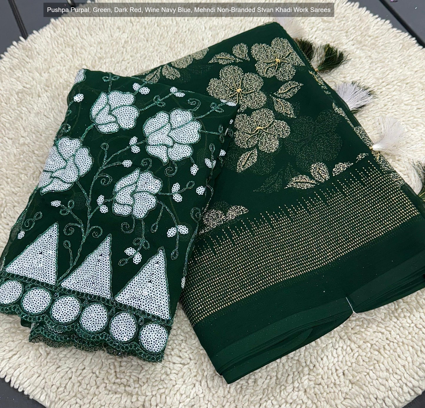 Pushpa Purpal, Green, Dark Red, Wine Navy Blue, Mehndi Non-Branded Stvan Khadi Work Sarees