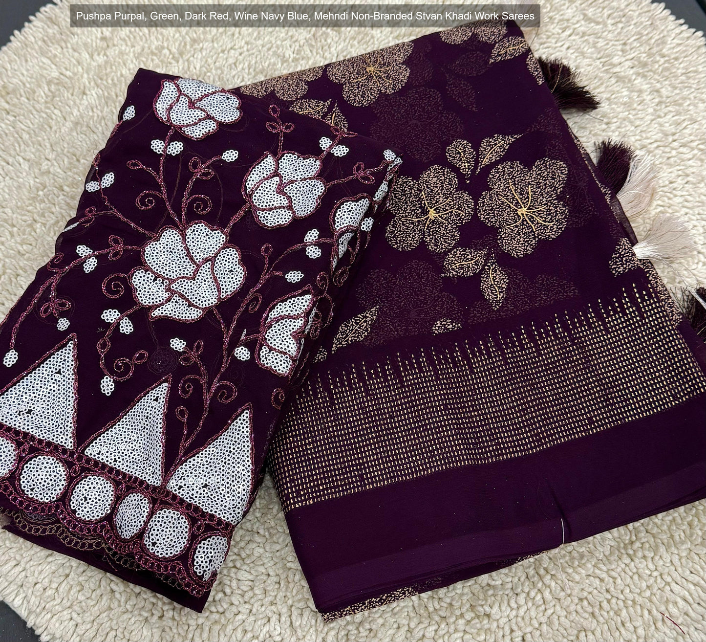 Pushpa Purpal, Green, Dark Red, Wine Navy Blue, Mehndi Non-Branded Stvan Khadi Work Sarees