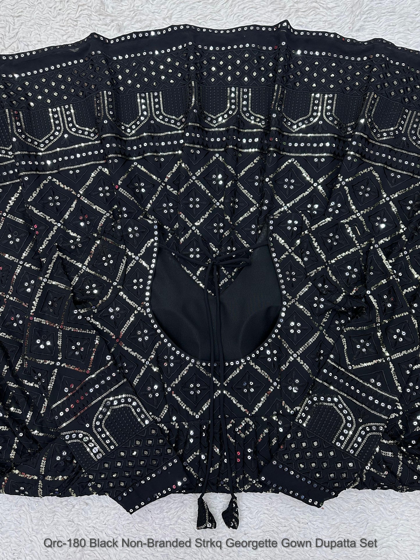 Qrc-180 Black Non-Branded Strkq Georgette Gown Dupatta Set