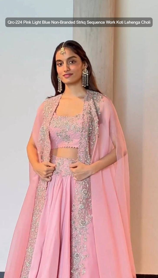 Qrc-224 Pink Light Blue Non-Branded Strkq Sequence Work Koti Lehenga Choli