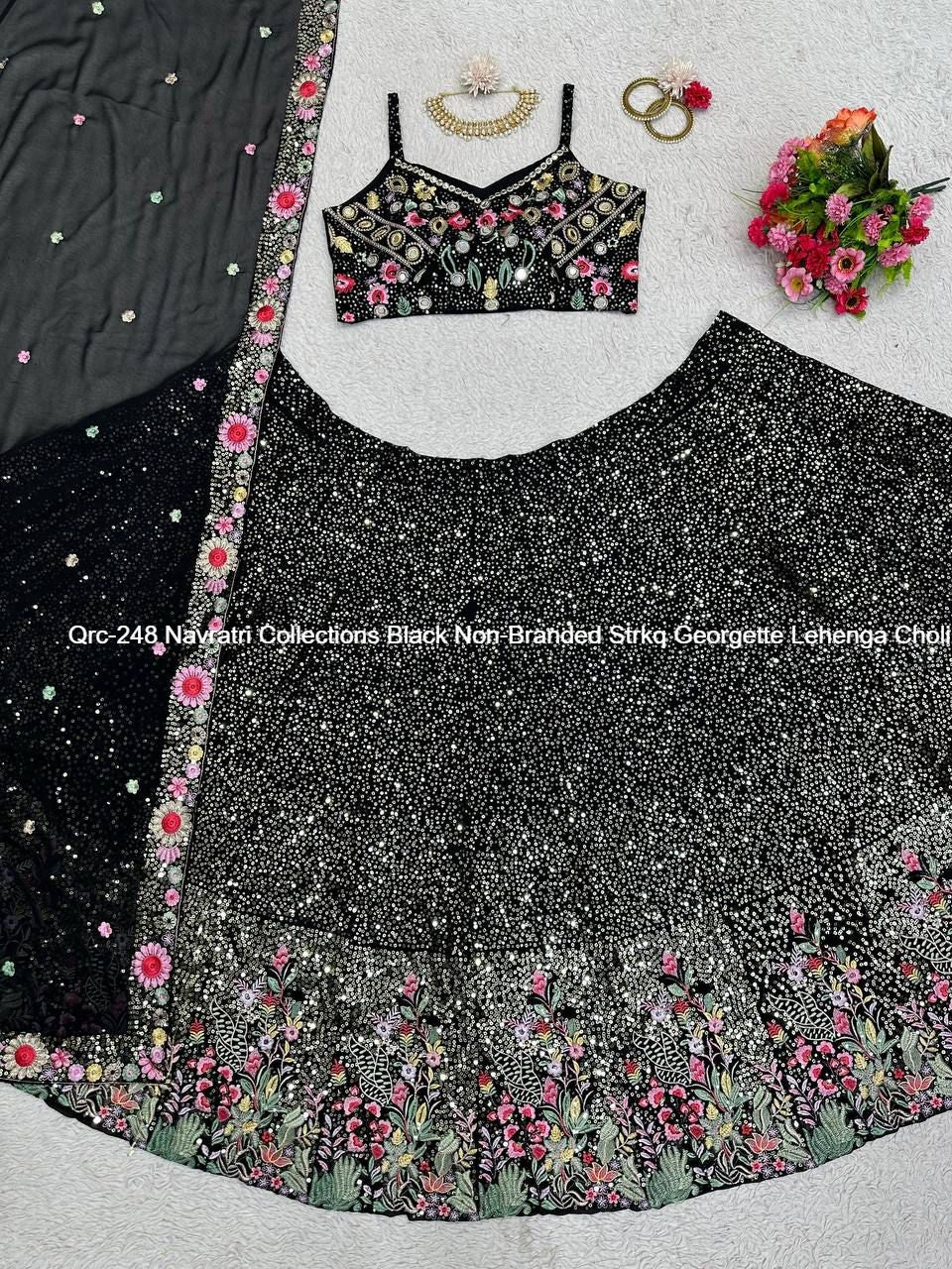 Qrc-248 Navratri Collections Black Non-Branded Strkq Georgette Lehenga Choli