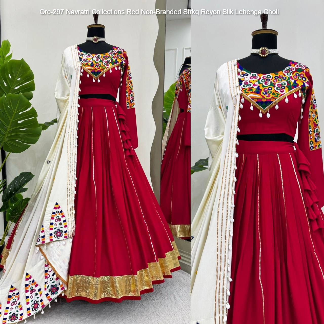 Qrc-297 Navratri Collections Red Non-Branded Strkq Reyon Silk Lehenga Choli
