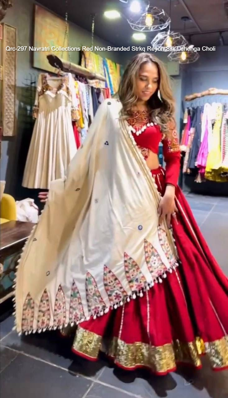 Qrc-297 Navratri Collections Red Non-Branded Strkq Reyon Silk Lehenga Choli