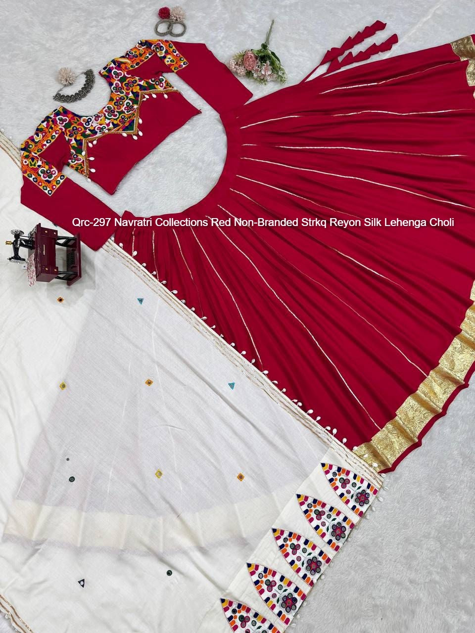 Qrc-297 Navratri Collections Red Non-Branded Strkq Reyon Silk Lehenga Choli