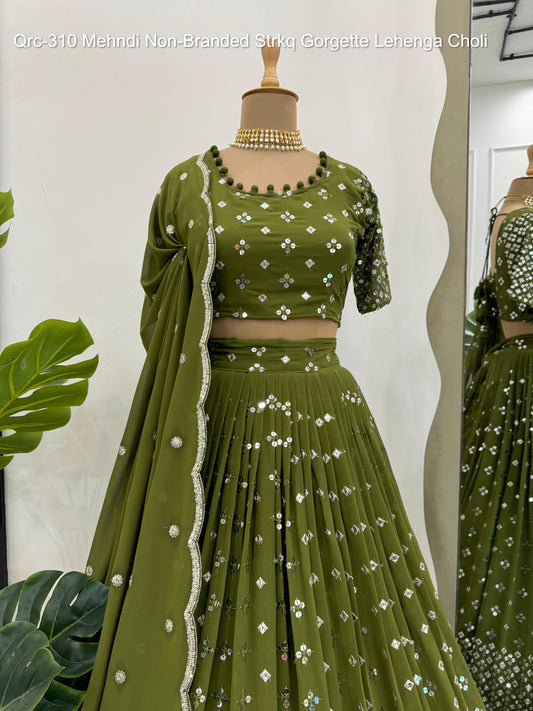 Qrc-310 Mehndi Non-Branded Strkq Gorgette Lehenga Choli